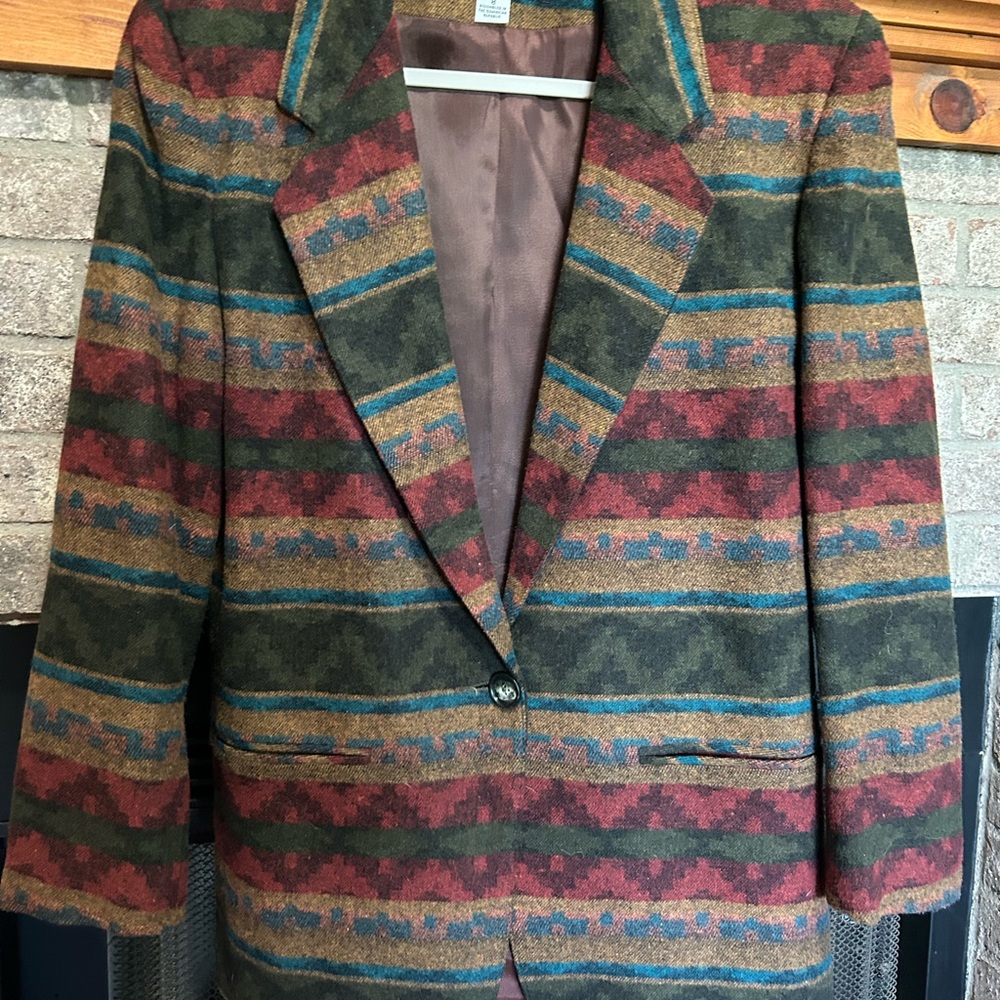 Striped Single-Button Wool Blazer in Olive & Rust